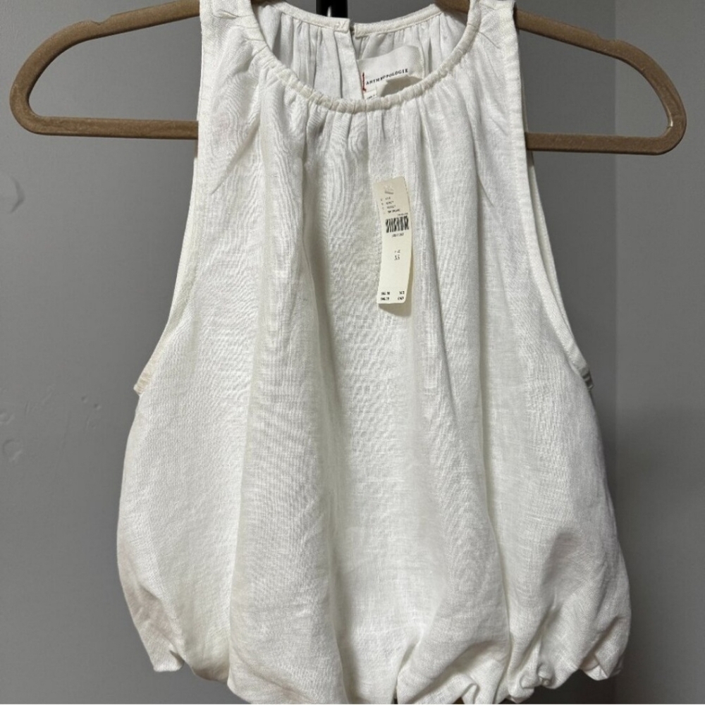 Anthropologie Linen Bubble Crop Top blouse NWT XS